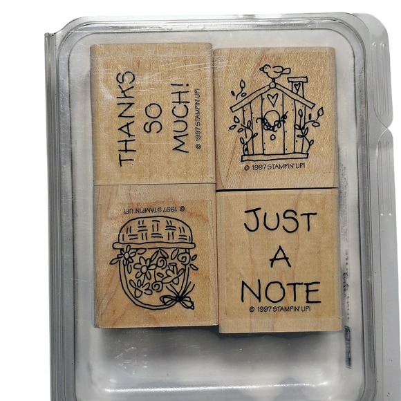 Vintage Stampin Up Wood Mount Stamps Just a Note Mini Lot 1997 Retired 4 Pieces - Picture 1 of 8